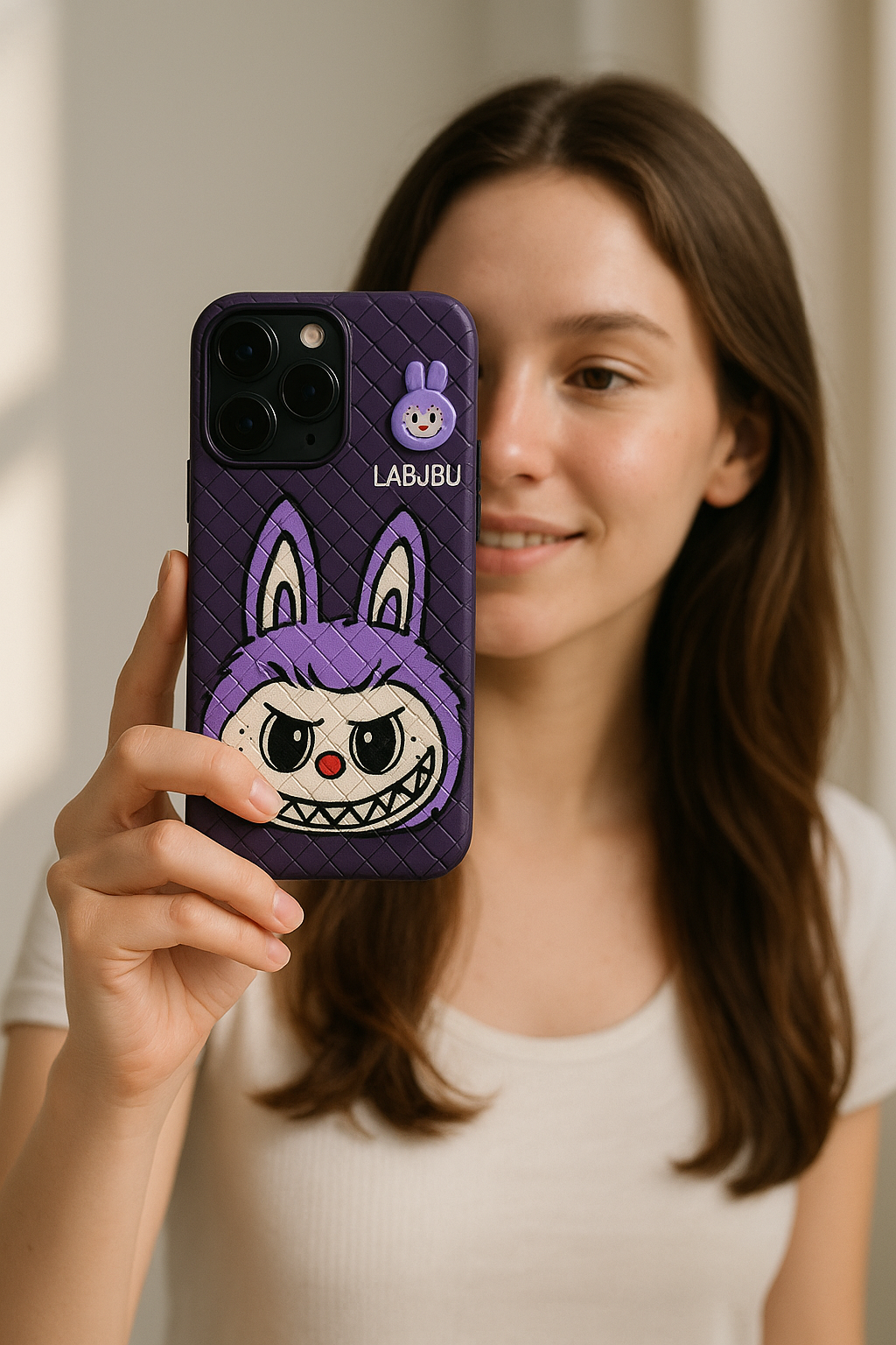 Labubu - 3D Bunny Woven‑Texture Protective iPhone Case